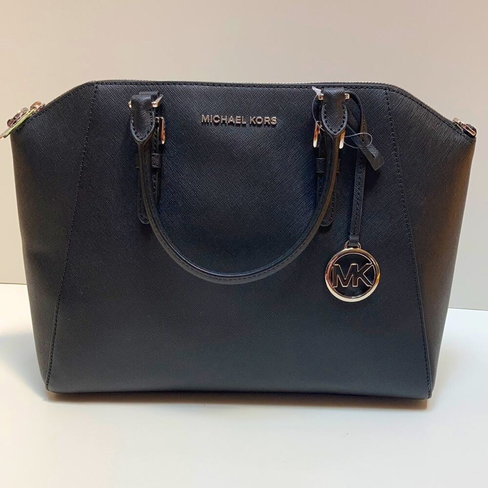 🖤 NWT Authentic Michael Kors Saffiano Leather Lg Satchel Bag - BLACK - Picture 2 of 11